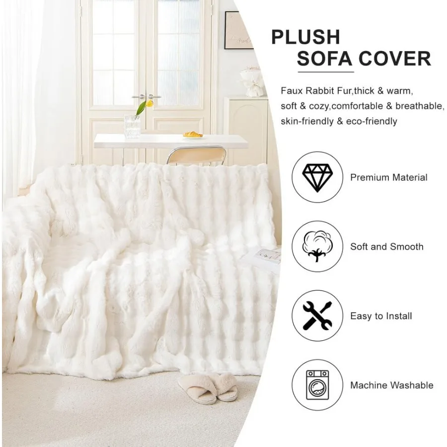 Cozy Faux Fur Couch Cover Large Fuzzy Blanket for Sofabed Loveseat Thick Cozy Shaggy Sofa Slipcover for Sectional L Shaped Sofa