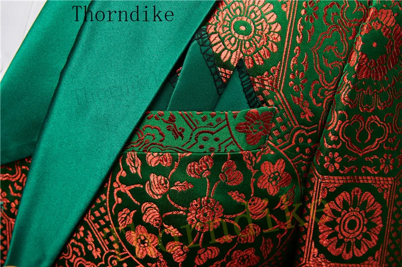 Thorndike Green Jacquard Men's Western Tailored Suit Lapel Tuxedo Gentleman Texture Solid Color Unique Design Casual