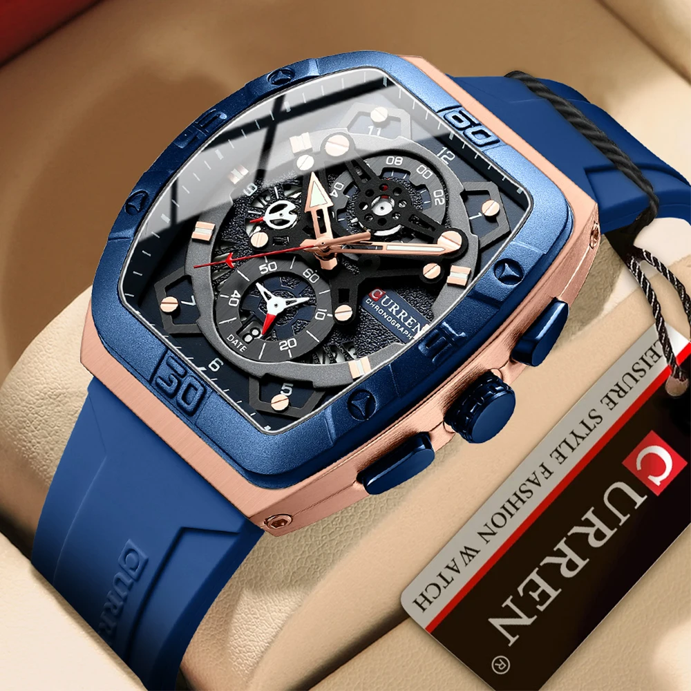 

CURREN Brand Fashion Male Wristwatch Luminous Unique Square Design Luxury Quartz Sports Tape Watches Men Waterproof with Date