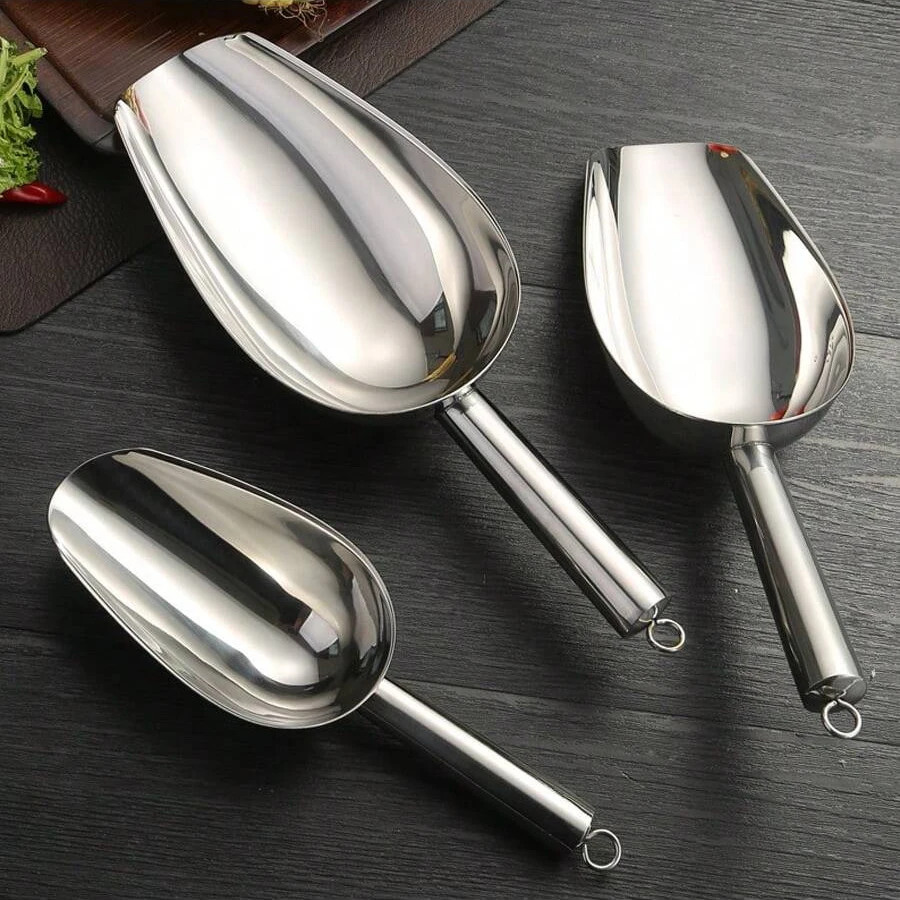 Stainless Steel Ice Shovel Flats Bottom Bar Tool Supermarket Rice Sugar Block Tea Shovel