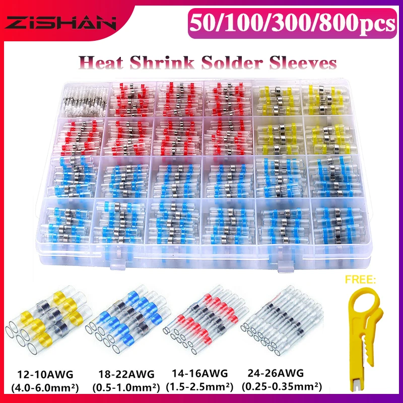 Wire Connectors 50/100/300/800pcs Practical Electrical Waterproof Seal Heat Shrink Butt Terminals Solder Sleeve