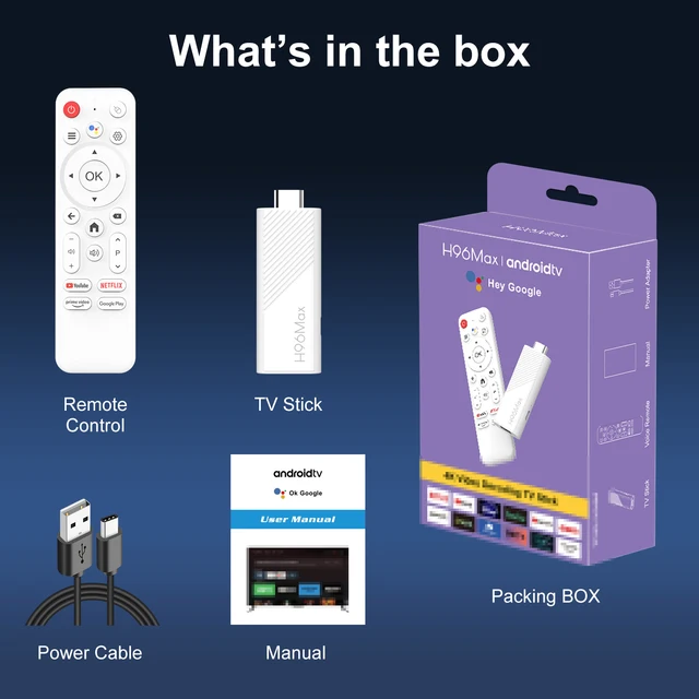 H96 MAX Android TV Stick Allwinner H313 con Wifi 2.4G 5G Wifi6 Doppia marca 8GB 16GB 4K 3D HDR Goole Telecomando vocale DC 5V 2A 6
