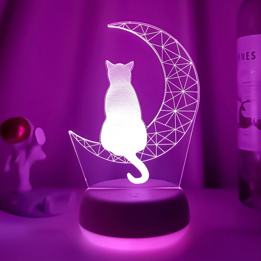 lua gato figura nightlight para criança quarto