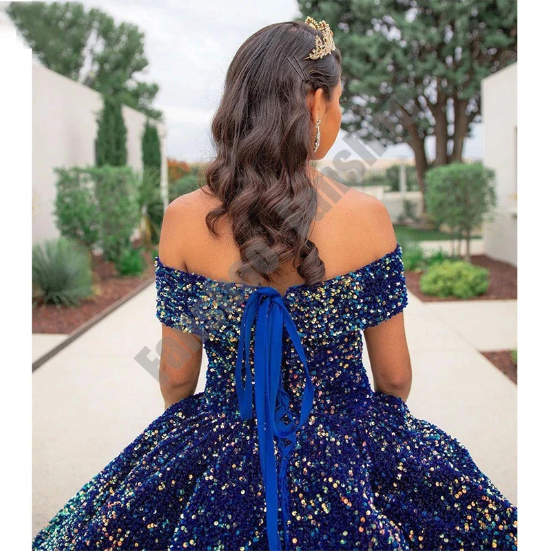 Fanshao wd220 Quinceanera Dresses Off The Shoulder V Neck Vestido Shiny Ruched Lace Up For 15 Girls Ball Gowns Prom Princess