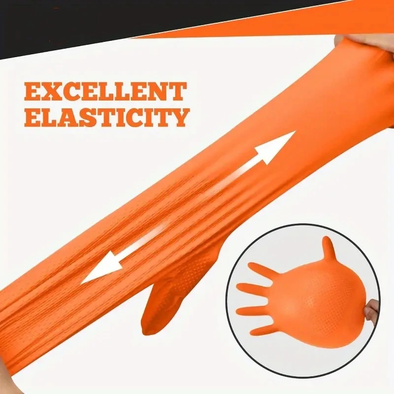 Heavy Duty Orange Industrial Nitrile Gloves