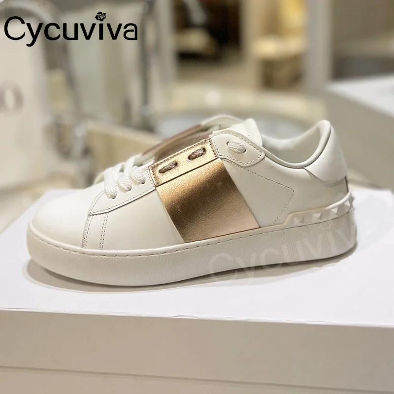 

Unisex Rivet Studded Flat Casual Shoes For Women Men Spring Leather Loafers Brand Lover's Sneakers Designer Daddy Shoes
