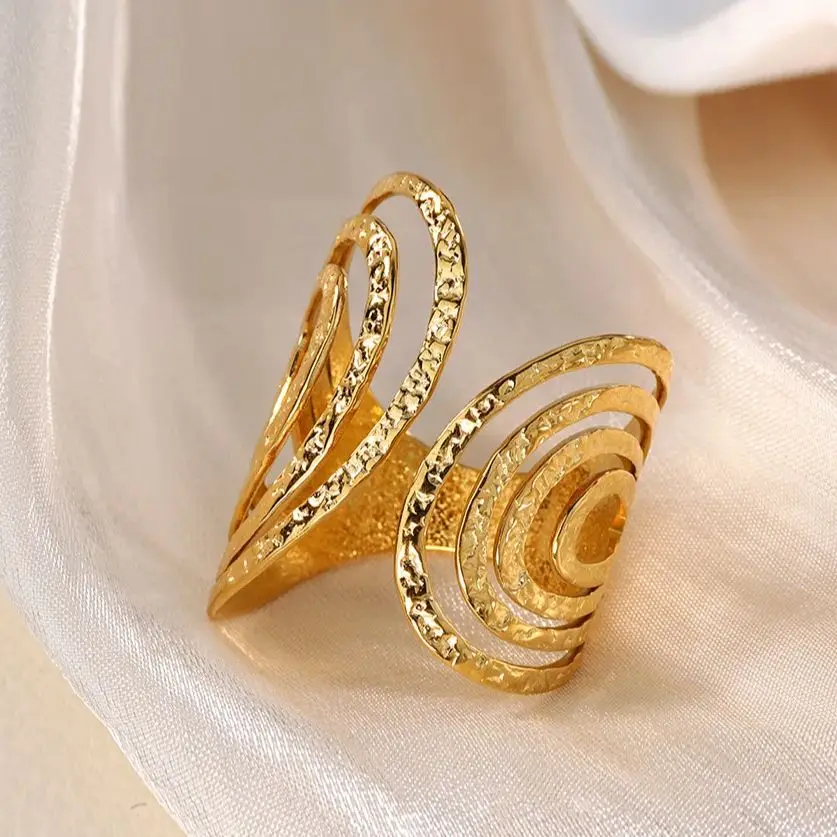 Fashion Spiral Rings for Women Gold Color Stainless Steel Geometric Opening Ring
