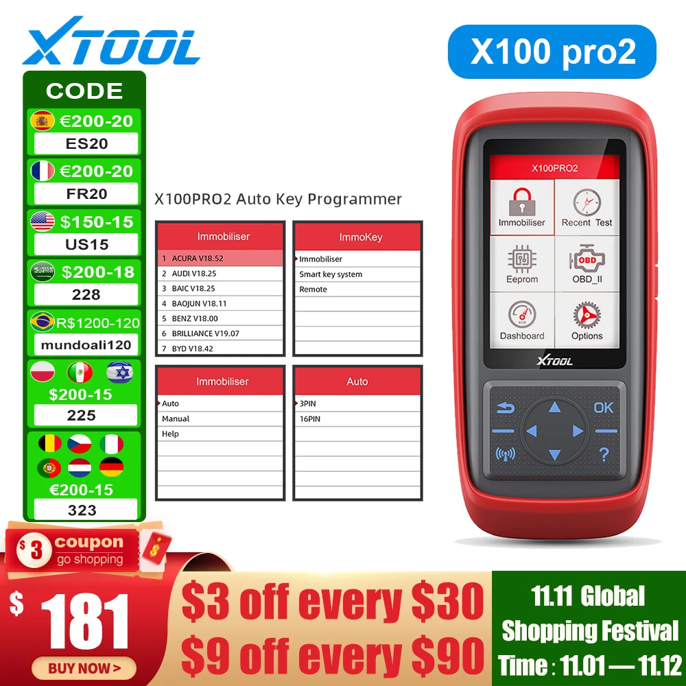 Xtool X100 Pro2 Car Code Reader Scanner Auto Key Ecu Programmer Obd2