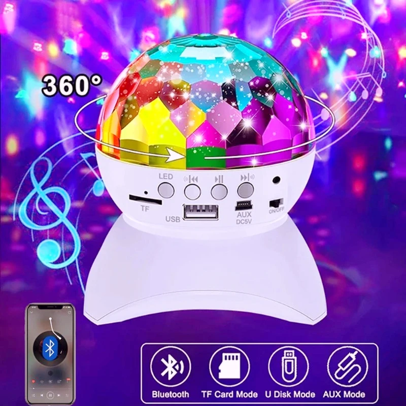 LED Stage Light USB Bluetooth Speaker RGB Rotating Disco DJ Lamp Christmas Birthday Party Lights Decorations Ball Projector