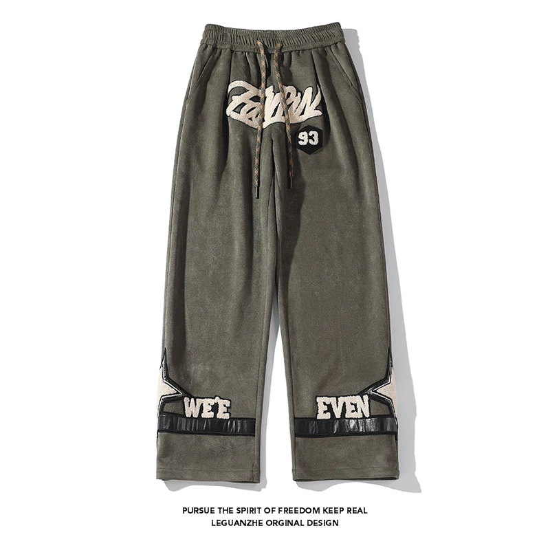 

2023 spring new Hong Kong style white background large size American suede mopping pants