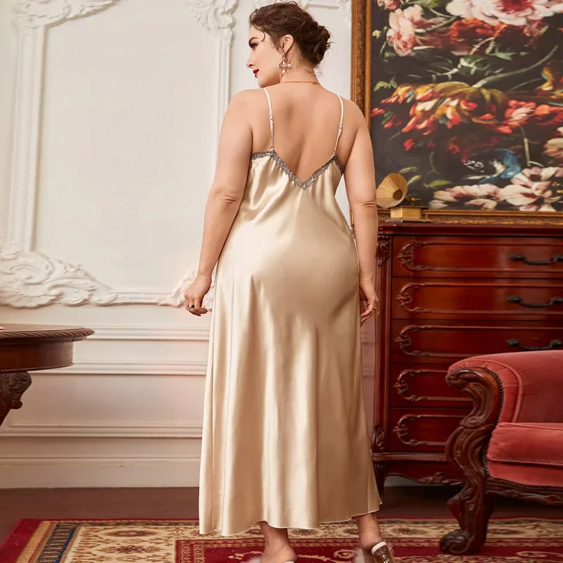1XL~5XL Oversized Pajamas and Slip Dresses Thin Summer Pajamas Long Imitation Silk Casual Loungewear Thin Summer Pajamas