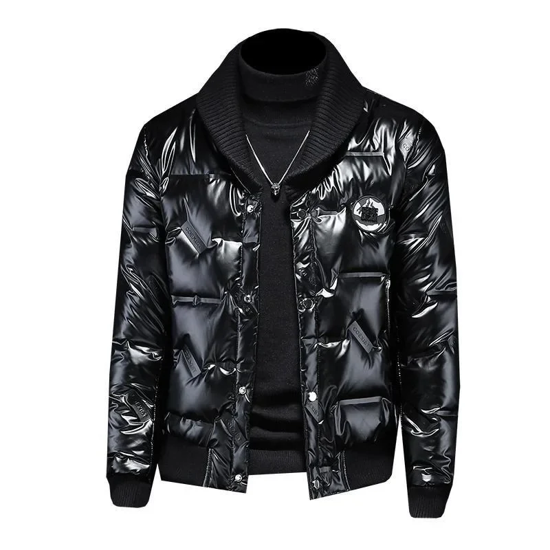 Jacket Large Size Slim-fit Fashion Coat Tide Men's High Quality Winter White Duck Down Personality Bright Knit Lapel Down