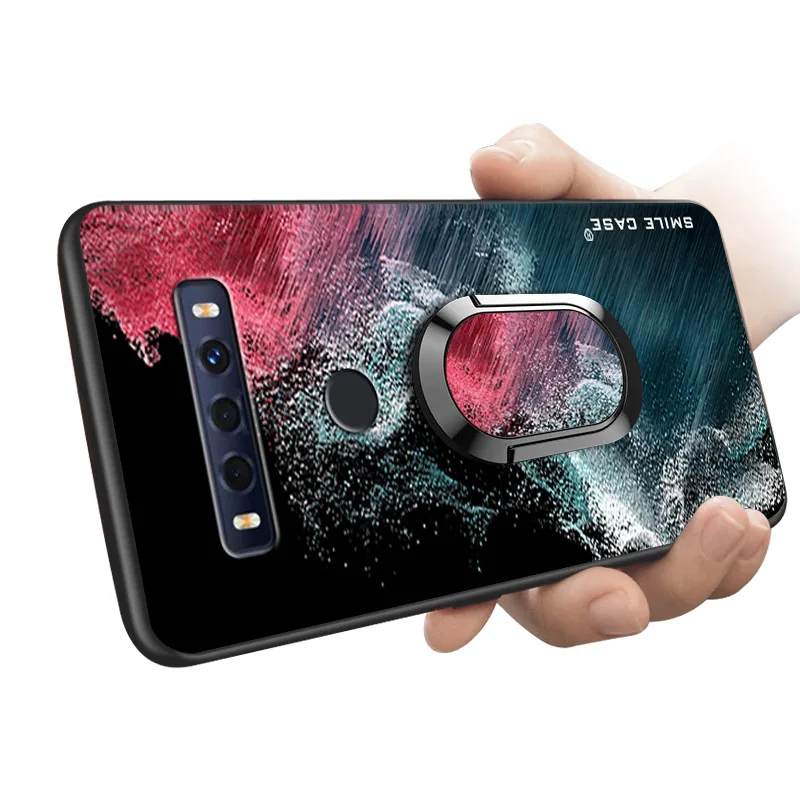 

Smile Case for TCL 10 SE Coque 6.52 Inch Soft Black TPU Luxury With Ring Funda for TCL 10 SE Cover