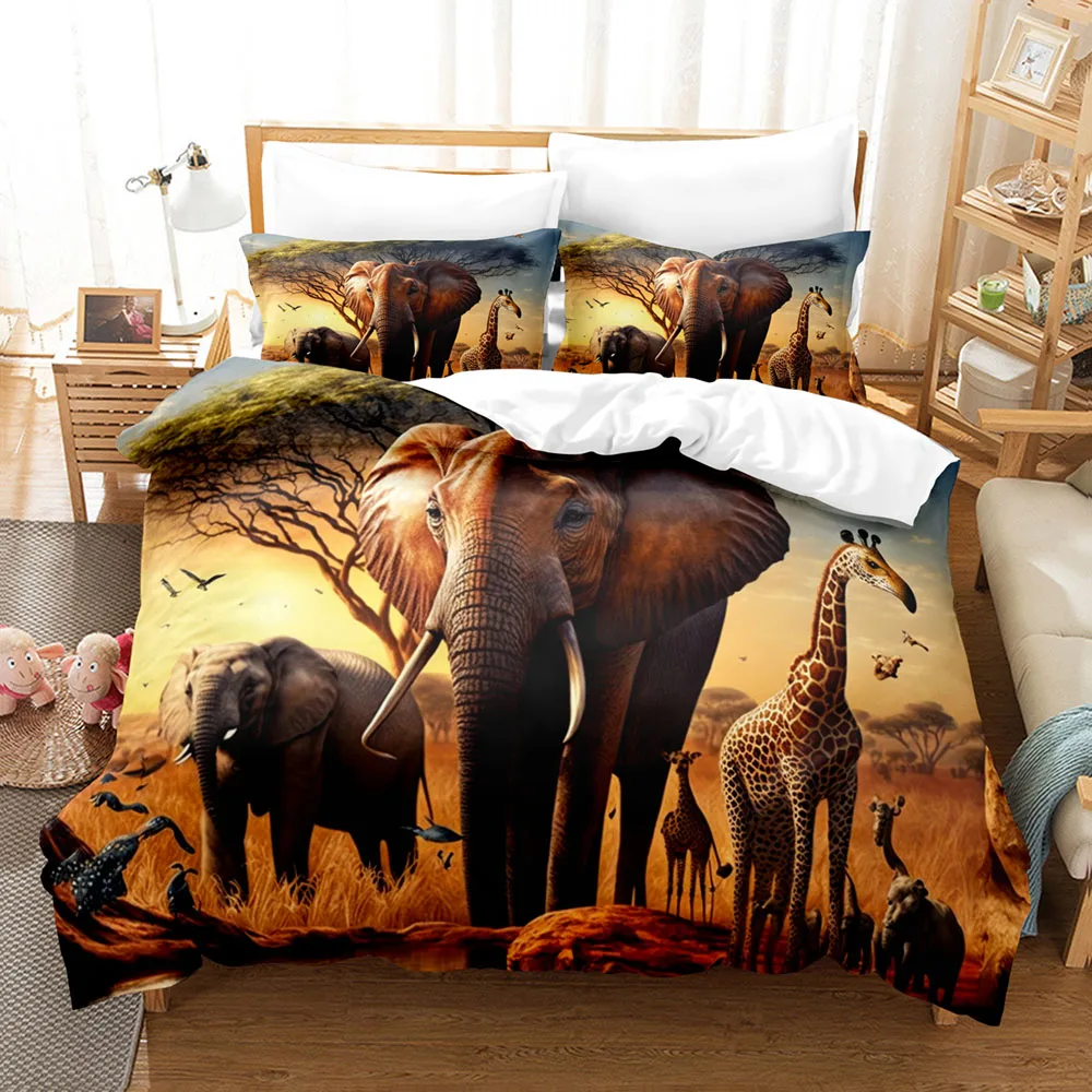 Africa Elephant Bedding Set 3D Print Wild Animals Adult Boy Girl Bedroom Decoration Duvet cover set Single Double Size Bed Linen