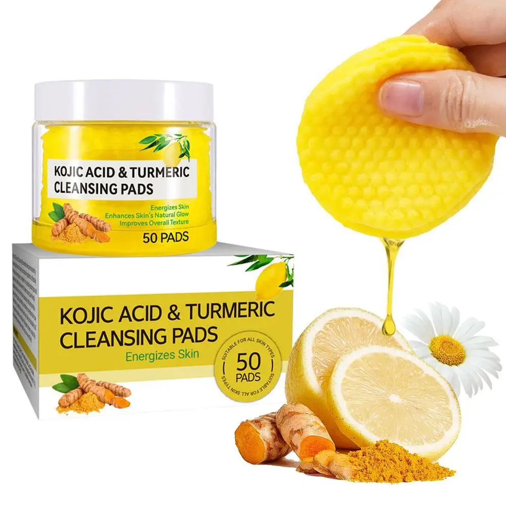 50pcs Turmeric Kojic Acid Cleansing Pads Facial Sponges For Face Deep Cleansing Exfoliating Daily Care Skin Care