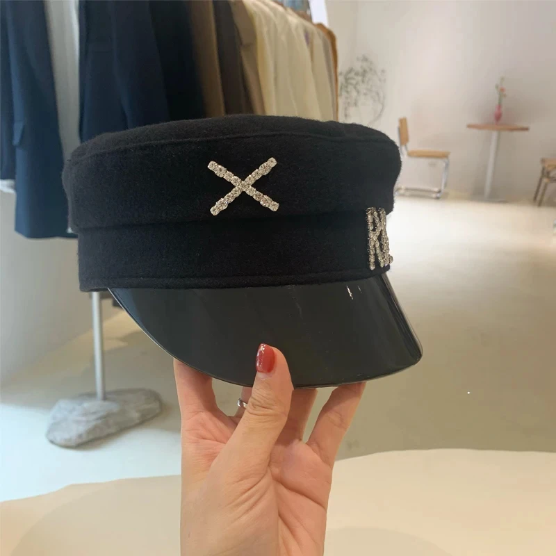 Brand Designer Women Hats Crystal Baker Boy Hat Wool Newsboy Caps Female Flat Militray Caps Visor S-XL cotton newsboy cap