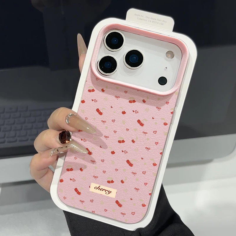 Little Cherry Leather Texture Shockproof Phone Case