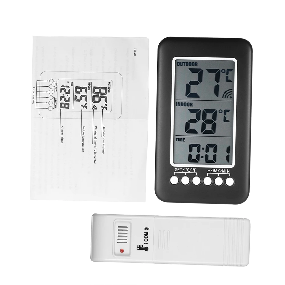 Geevon Indoor Outdoor Thermometer Wireless Digital Thermometer Temperature  with LCD Backlight Can Receive Signals from 3 transmitters,200ft/60m Range