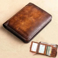 Men's Wallets RFID Blocking Genuine Leather Trifold Business Short Purse Wallet for Men with ID Window and Credit Card Holder