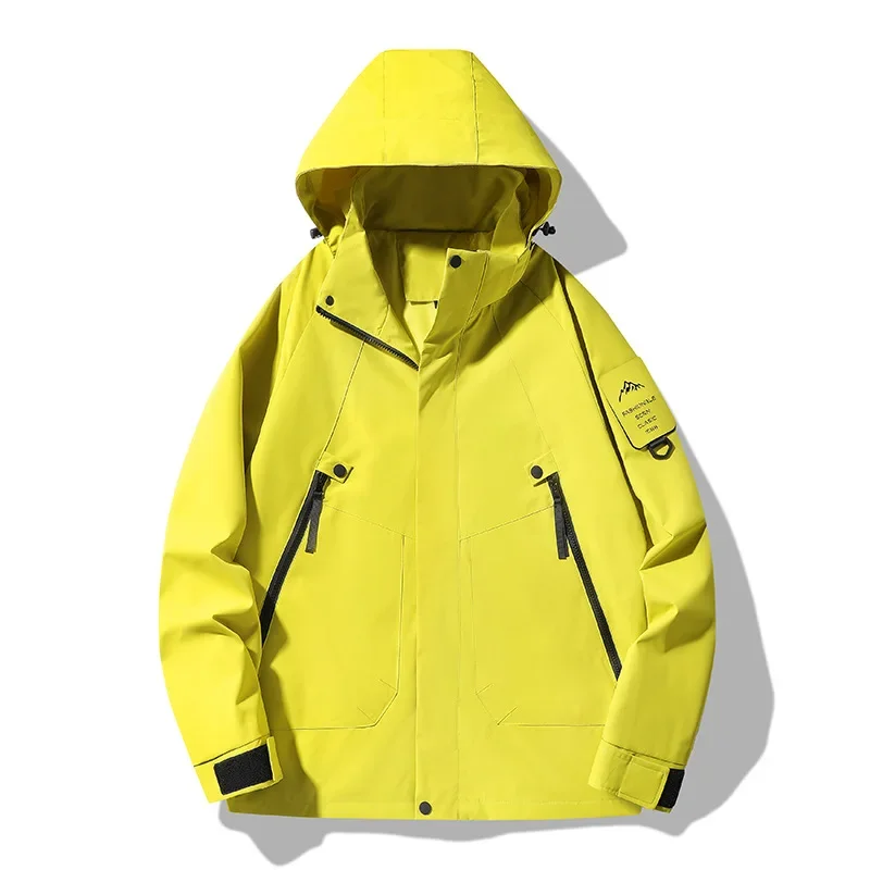Spring And Autumn New Solid Color Outdoor Hooded Climbing Jacket Waterproof Windproof Single Burst For Couples Sportswear
