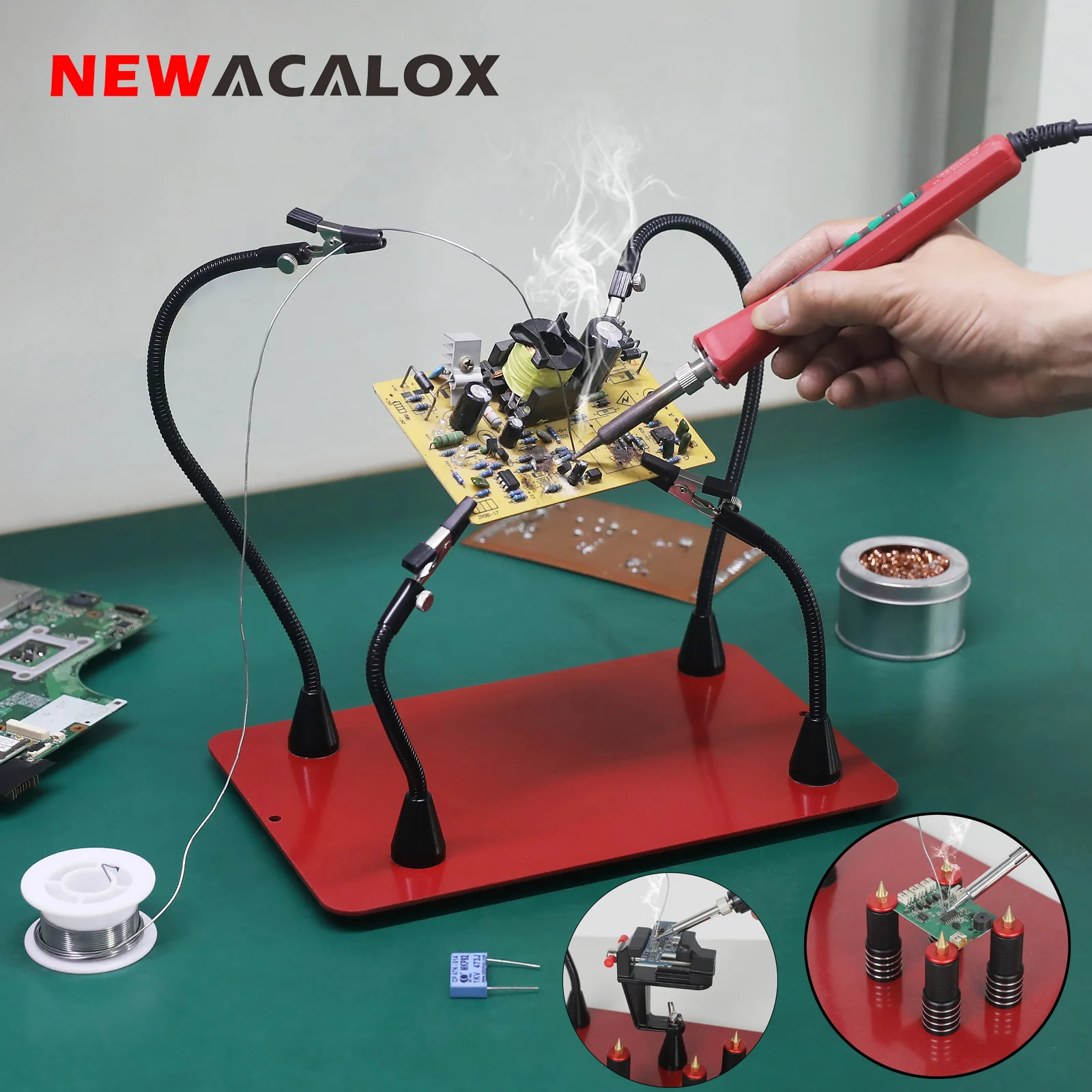

NEWACALOX Soldering Third Hand Tool PCB Holder with Magnetic 4Pcs Flexible Arms Crafts Jewelry Welding Workshop Helping Station
