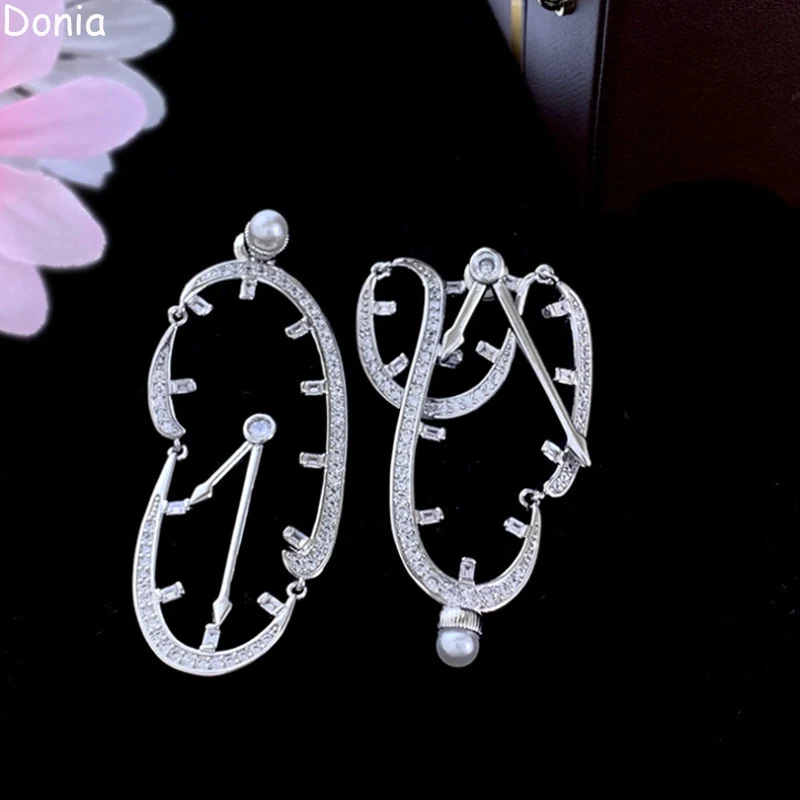 Donia Jewelry European and American Court Elegant Clock Titanium Steel Micro-Inlaid AAA Zircon Silver Needle Earrings