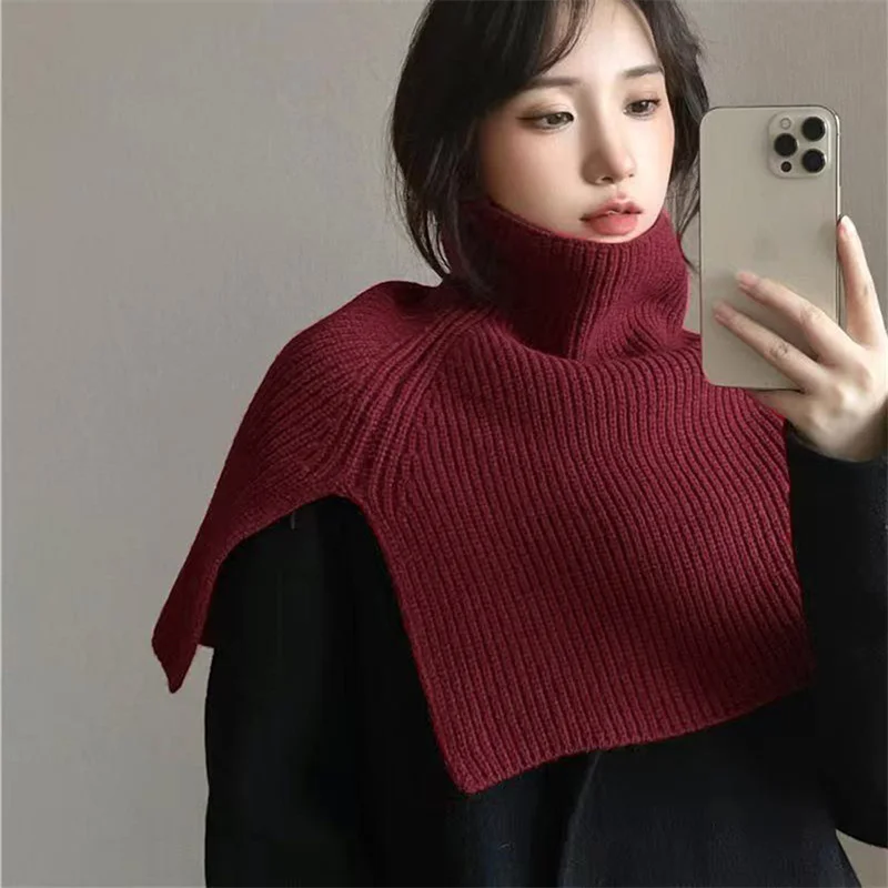 

Women Knitted Shawl Female Autumn Winter Air-conditioned Room Knitted Cross Shawl Fashion Pure Color Scarf Split Scarf Cape