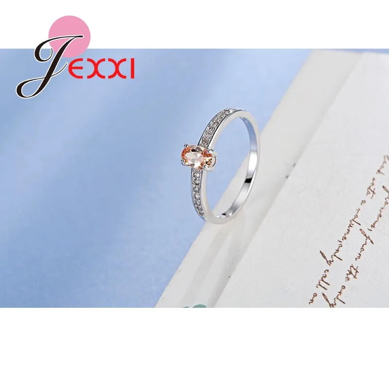 925 Sterling Silver Ring Elegant  Style Warm Tone Orange&Yellow Crystal Stone For Women Girl Christmas Present Party Prom 2