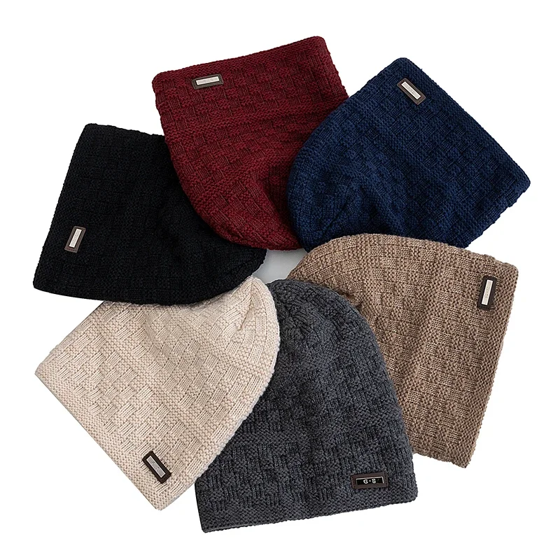 New Style Unisex Fashion G.S Metal Mark Hats Plush Fur Lined Hats For Men Women Warm Beanie Label Decor Winter Knitted Hats