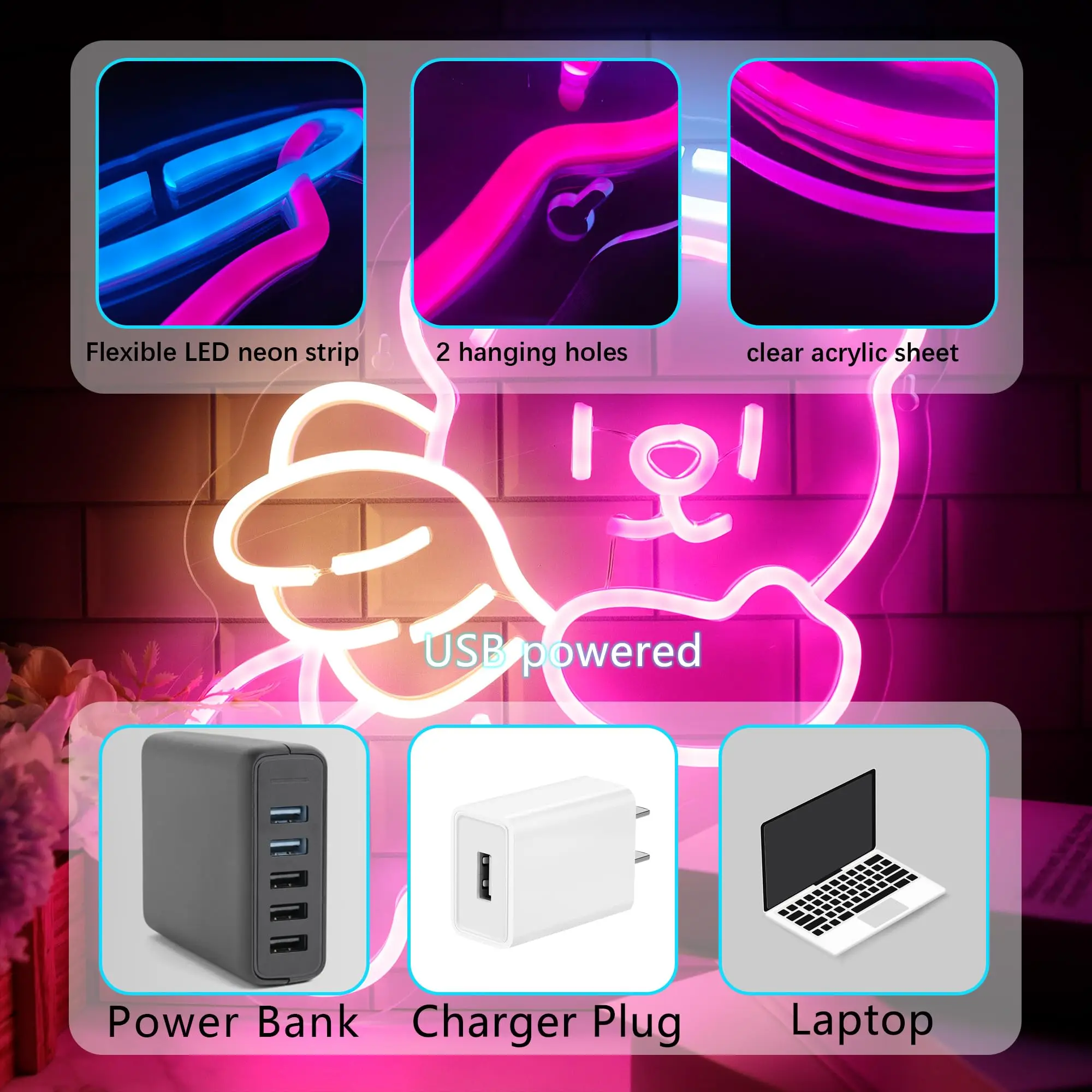 Cute Bear Neon Sign Koala Led Wall Decor Neon Animal Game Room Man Cave Decor USB Custom Room Bar Wedding Party Birthday Gifts
