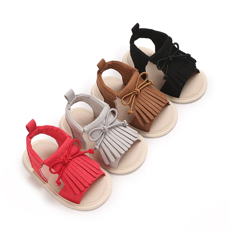 Girl Baby Summer Tassel Sandals Soft Non Slip Cloth Sole Baby Walking Shoes Vintage Elegant Children's Shoes 6