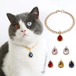 Collier en résine pour animaux de compagnie, chaîne ajustable, goutte d'eau, cristal, accessoires pour fête d'anniversaire, pour chiens et chatons 