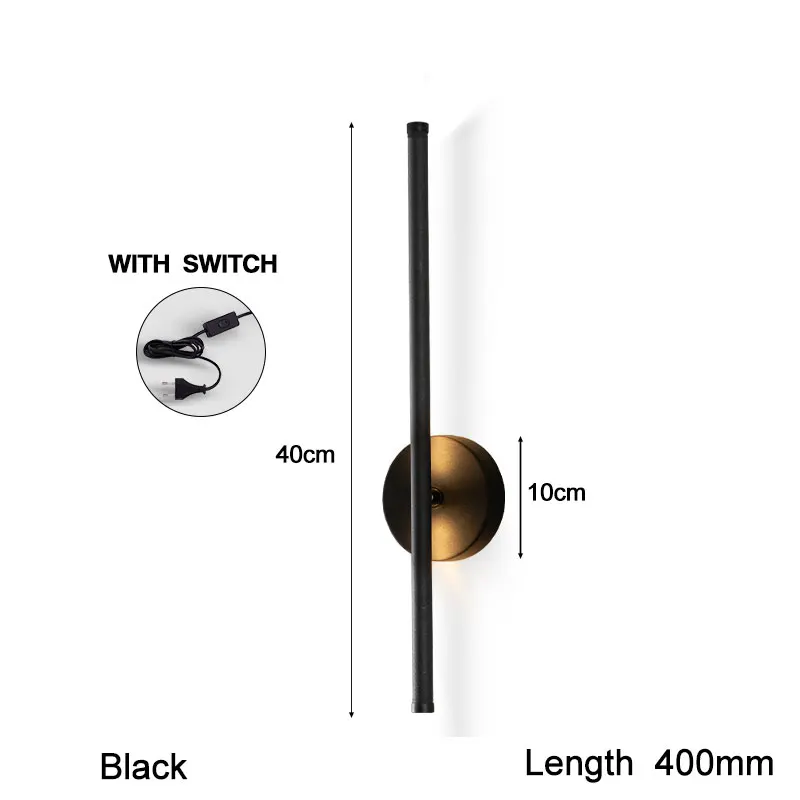 thumbnail image 1 of Lámparas de pared LED con rotación de 360° de estilo nórdico con interruptor para dormitorio, sala de estar, luces de pared LED negras, aplique de pared, CA 85-265 V, 1 of 5
