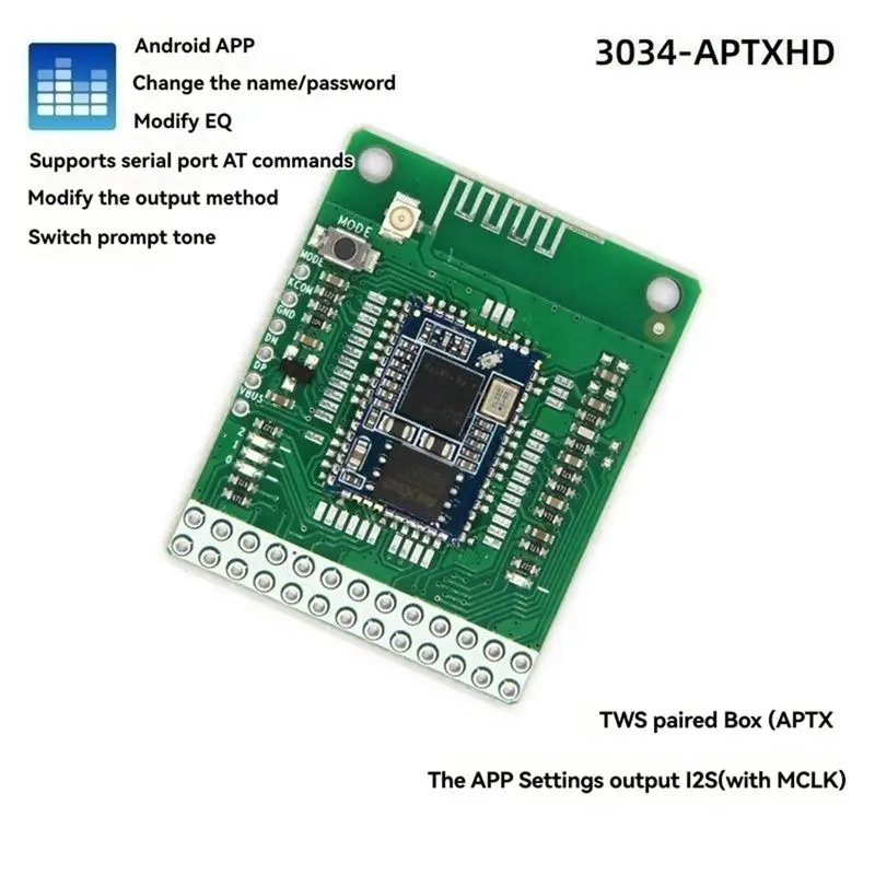 C-Convenient-QCC3034 블루투스 5.1 스테레오 오디오 모듈 I2S 출력 DC3.6-5.5V APTXHD 무손실 지원 SBC/AAC/APTX/APTXHD(Ca 포함)
