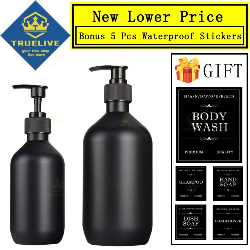 5/3/1PCS เครื่องจ่ายสบู่ Matte สีดํา 300/500ml ขวดสบู่เหลวจานสบู่พร้อมปั๊มพลาสติกพร้อมป้าย 1