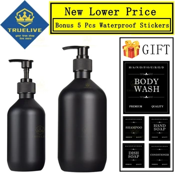 5/3/1PCS เครื่องจ่ายสบู่ Matte สีดํา 300/500ml ขวดสบู่เหลวจานสบู่พร้อมปั๊มพลาสติกพร้อมป้าย 1