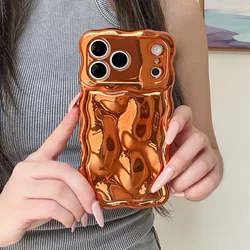 Electroplated Meteorite Patterned Phone Case with Creative Wave Border and Airbag Cover - iPhone 15 Plus (Orange)
