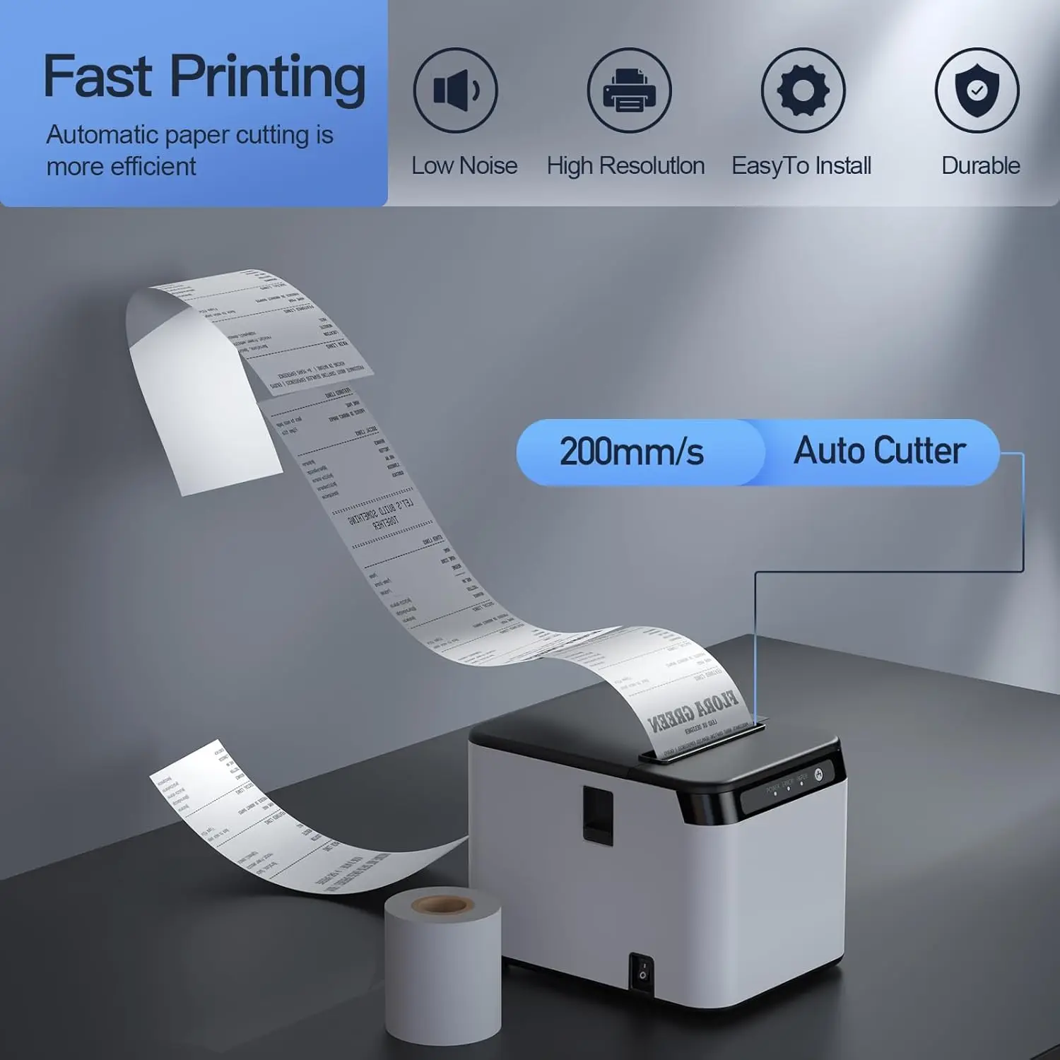 80mm 영수증 프린터 ESC/POS 미니 열전사 프린터 USB LAN 블루투스(자동 커터 포함) 비즈니스 레스토랑 주방 슈퍼마켓용