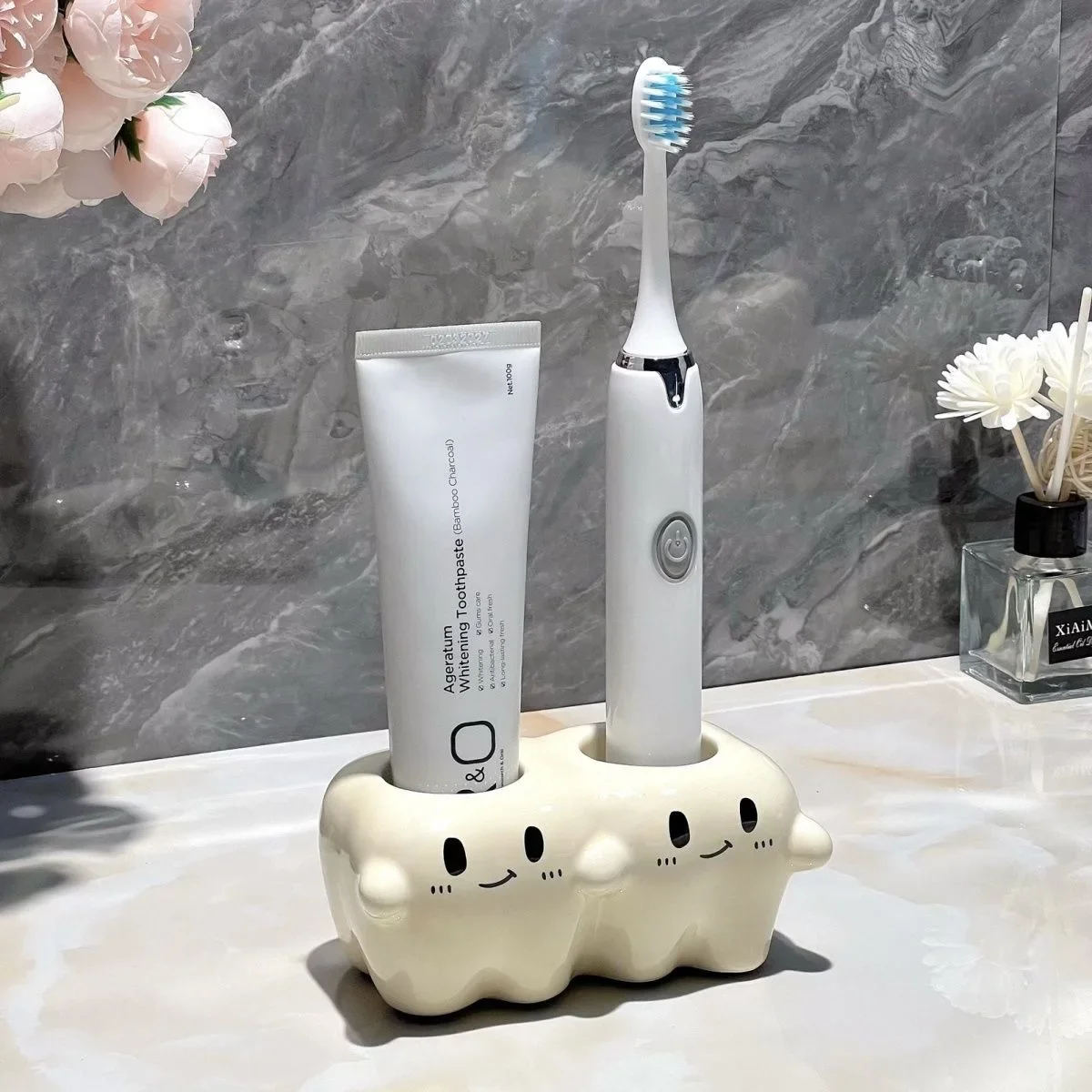 Ceramic Toothbrush Holder 1/2/3/4 Holes Creative Electric for Bathroom Storage Bathroom Accessories