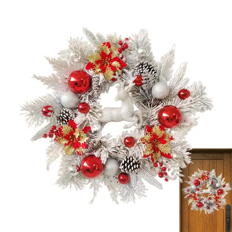 

Рождественская сосновая игольчатая венок 45 см, гирлянда, лось, снеговик, зимняя сосновая игольчатая подвеска, украшение для рождества, входная дверь, стена