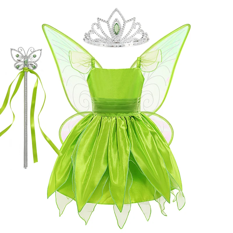 thumbnail image 1 of Disfraz de Campanilla para niña, disfraz de elfo verde para carnaval, fiesta de cumpleaños, Halloween, 1 of 5