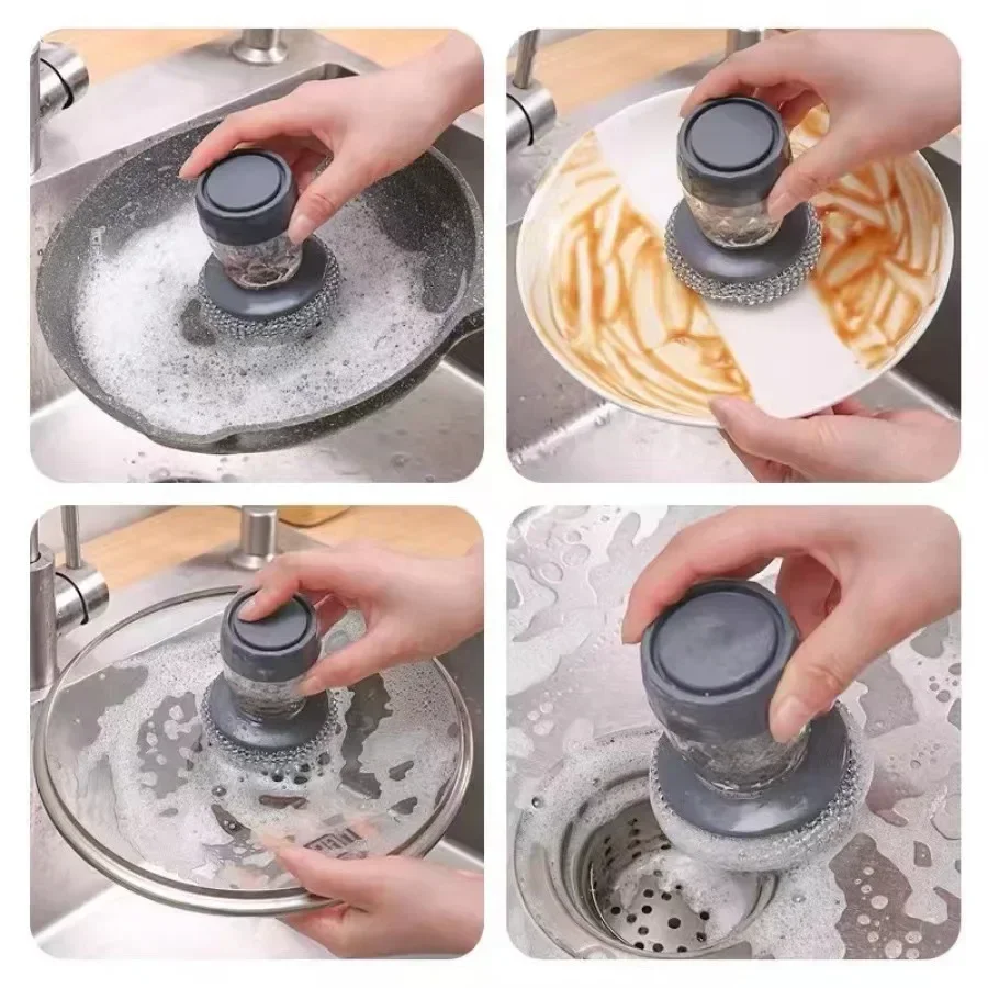 1~10PCs Portable Kitchen Soap Dispensing Dishwashing Tool Brush Easy To Use Scrubber Wash Kitchen Cleaning Tools 6