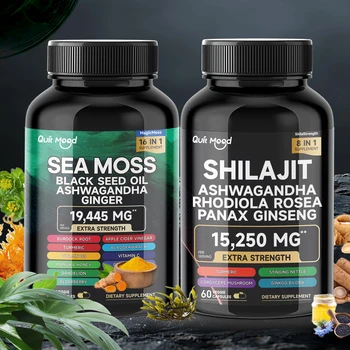 Bundle Sea Moss and shilajit |High Potency Vitality Combo - Ashwagandha Turmeric Bladder, Burdock 2000 Mg & Ginger, Vitamin C 1