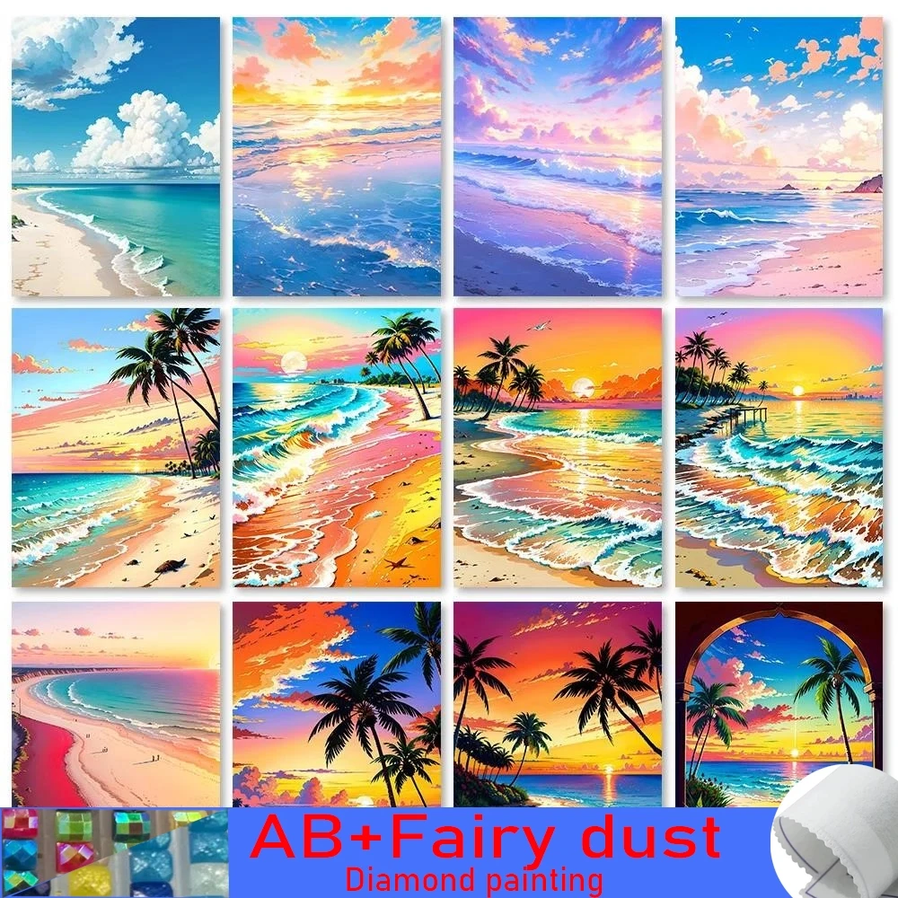 

5D DIY Landscape 120 colors AB Fairy Dust Diamond Painting Beach Sunset Mosaic Embroidery Dream Sky Scene Cross Stitch Art Home