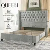 Queen Size Platform Bed Frame Velvet Upholstered Beds with Nailhead Trim Wingback Headboard 51.6" Tall, Queen Bed Frame 2