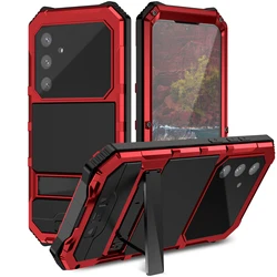 Heavy Duty Metal Armor Shockproof Phone Case with Built - in Screen Protector - Galaxy S24 FE (Red)