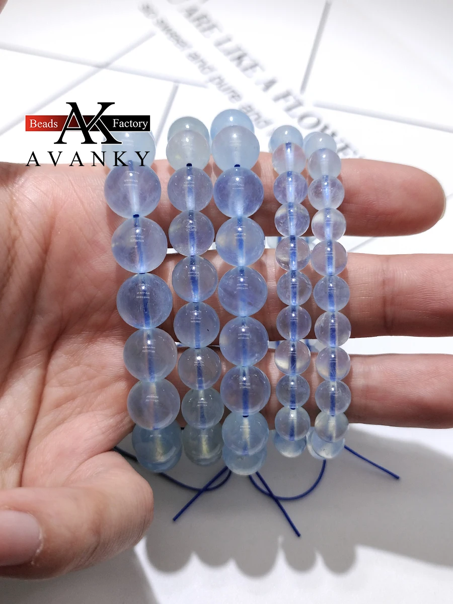 4A 5A Natural Stone Aquamarine Crystal Single Lap Necklace For Women Girl Birthday Gift Fresh Bracelets Fashion Jewelry 6-12mm