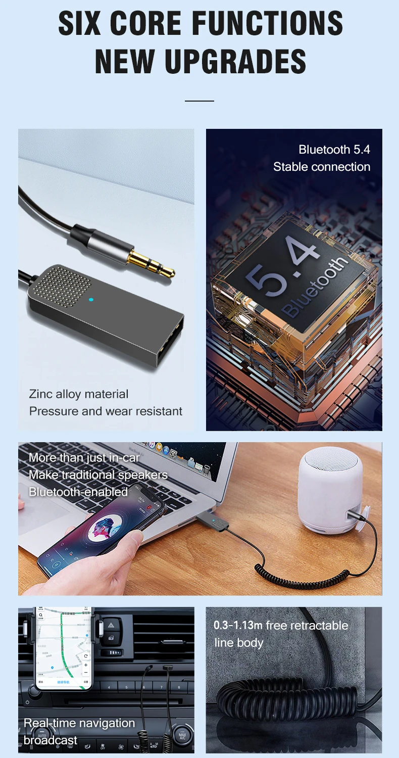 New Upgrades Bluetooth 5.4 Audio Receiver USB To 3.5mm AUX Car Wireless Music Ad