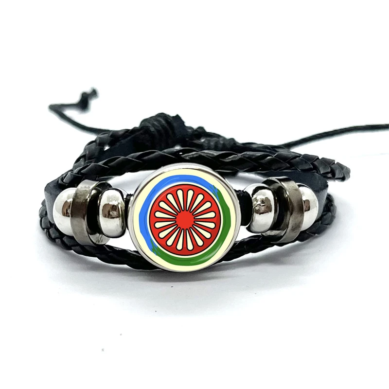 Gypsy Flag Romani Peoples Flag Tribal Ethnic Motifs Leather Bracelets Glass Dome Snap Button Bracelet & Bangles Jewelry Gift 2