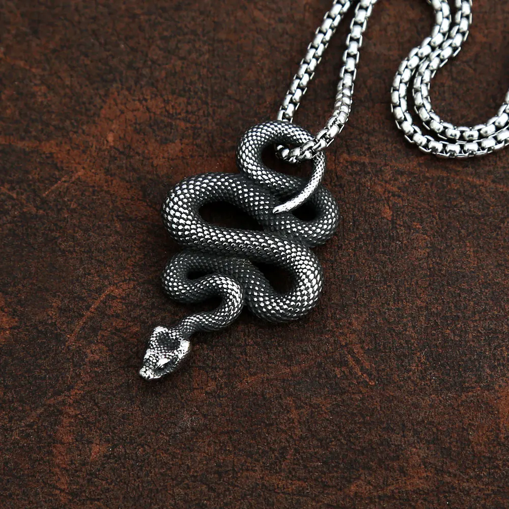 Collana Gotica Uomo Donna Con Ciondolo Serpente E Crocifisso – Vintage In Rame E Acciaio Inox 60cm, Regalo Punk Hip Hop